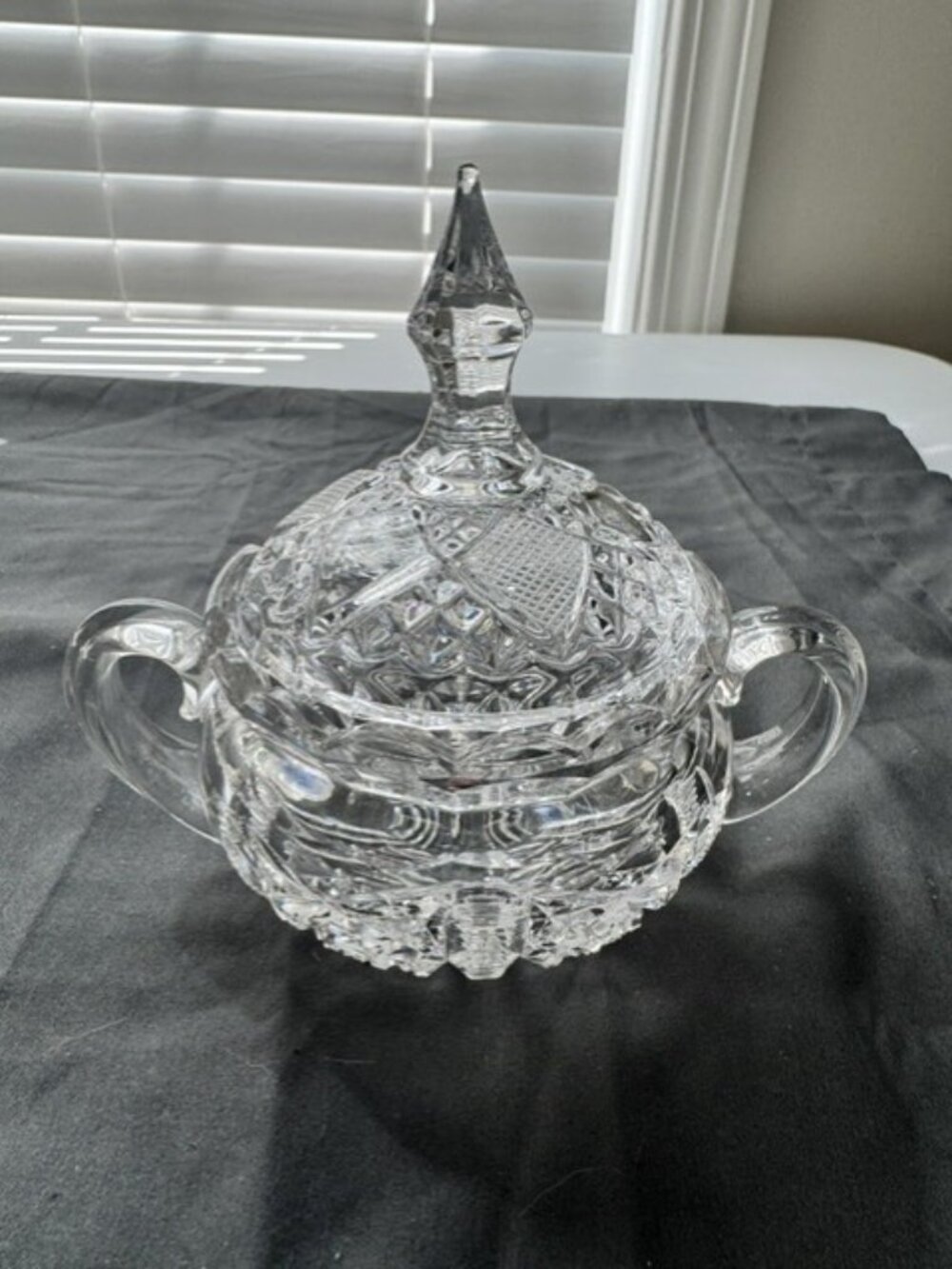 Vintage American Brilliant Sugar / Candy Dish Cut Glass w Sunburst 6" Wide